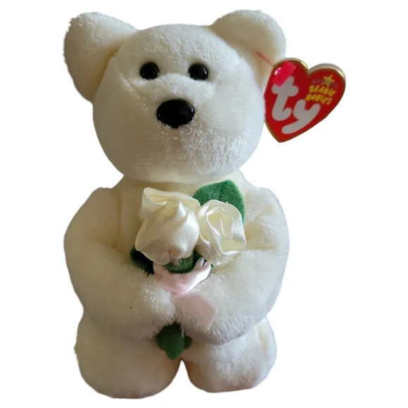 Vtg 05 Ty Beanie Baby DEAR ONE White Bear Floral (Hallmark Gold Crown Excl) 8.5" - Picture 2 of 12